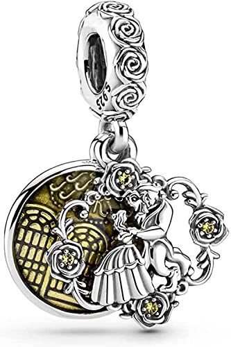 Charm in argento Sterling 925 con ciondolo a forma di bella e bestia, compatibile con ciondoli Pandora e molti altri braccialetti con ciondoli nel Regno Unito., Metallo