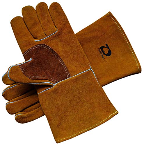 ZP1709 guanti di saldatura in pelle bovina resistente al calore, guanti da lavoro – per saldatura/giardinaggio/campeggio/camino/stufa/forno/barbecue e così via