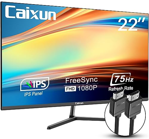 Caixun Monitor 22 pollici FHD Pannello IPS, FreeSync, 75Hz, HDMI, VGA, Schermo PC per la cura degli occhi con ampio angolo di visione per l'home office (CM22X3 cavo HDMI inclusi)