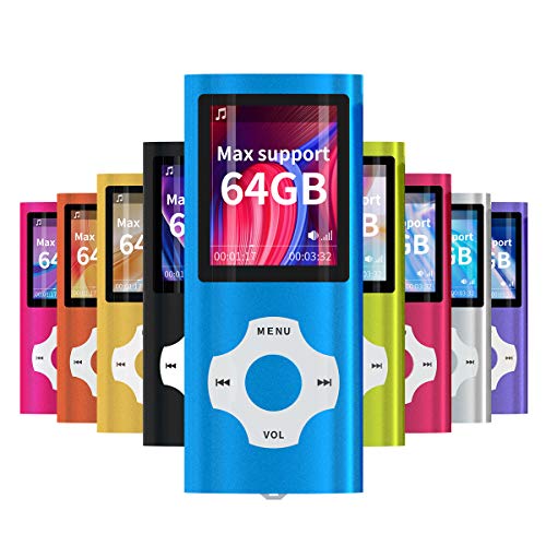 Mymahdi lettore portatile MP3 / MP4, blu scuro con schermo da 1,8 pollici e slot per schede memory card, supporto memory TF a 128GB