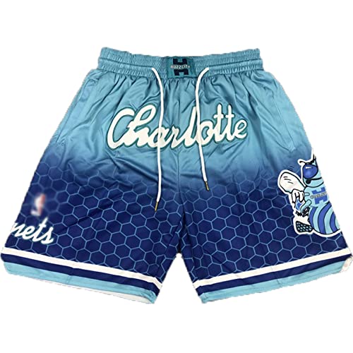 MOMQmicl Pantaloncini da Basket da Uomo NBA Hornets Pantaloni Sportivi Traspiranti ad Alta Elasticità (Color : Blue, Size : M)