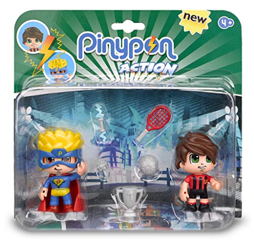 Pinypon Action - Confezione di 2 personaggi Supereroe e calciatore (Famosa 700014492), multicolore, 4 cm