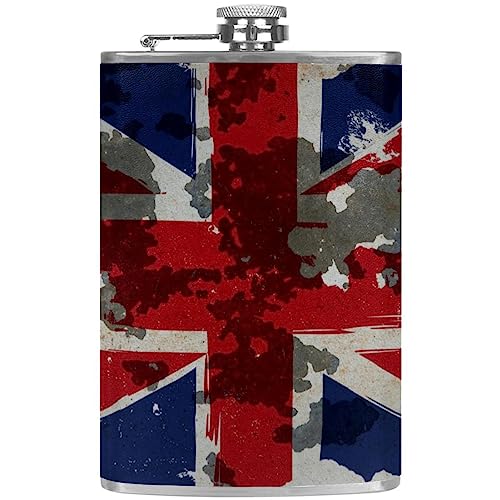 Fiaschetta con fiaschette personalizzate a imbuto,Graffiti retrò bandiera britannica,Caraffa portatile in acciaio inossidabile per liquori