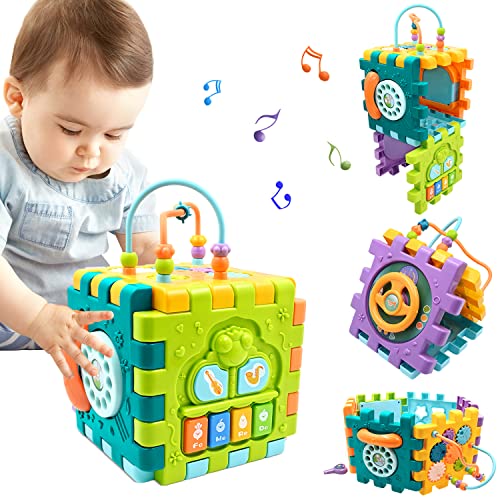 AiTuiTui Cubo Montessori attività Giocattoli per Bambini, 6-in-1 Multifunzione Giochi Centri Educativi Infanzia Giocattoli Regalo di Natale Compleanno per Bambini 6 12 18 Mesi