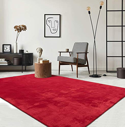 The Carpet, Relax - Tappeto moderno a pelo corto, con fondo antiscivolo, lavabile fino a 30 gradi, super morbido, effetto pelliccia, 160 x 230 cm, colore: rosso