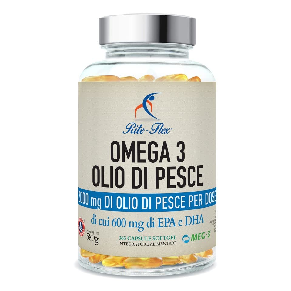 Rite-Flex | Olio di Pesce Omega 3 2000mg | Integratore Alimentare di 600mg EPA e DHA (365 Capsule Softgel)
