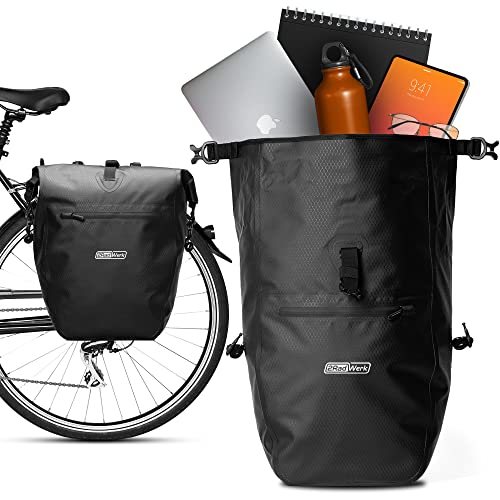 2Radwerk Unisex – Adulti 25,4 l | 100% impermeabile I con maniglia e tracolla I Borsa da bicicletta, borsa per il trasporto, borse per bicicletta, tasche posteriori, 56,5 x 30 x 15 cm, nero,