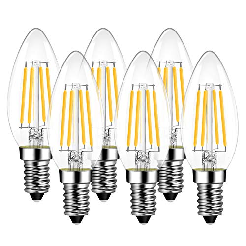 Lampadine di Filamento a LED E14 – 6W Equivalenti a 60W, 806 Lumen, 2700K, Luce Bianca Calda, LVWIT Forma a candela C35, Stile Vintage Retro', Non Dimmerabile - Confezione da 6 Unità