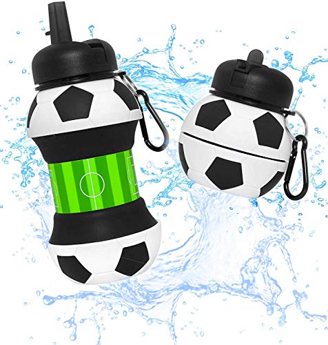 Borraccia Silicone Design Calcio - Bambine, Bambini e Adulti - Pieghevole - Senza BPA - Molto Resistente - 550 ml
