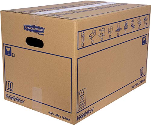 Confezione da 10 scatole di cartone con manici per traslochi, conservazione e trasporto ultra resistenti, 43 x 30 x 25 cm (taglia M) 32 litri, canale semplice rinforzato