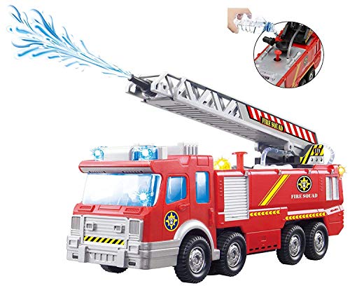 ToyZe® Camion dei Pompieri con Pompa dell'Acqua e Scala Gioco Intelligente Schiva Ostacoli con Luci Lampeggianti & Sirene Giocattolo Per Bambini