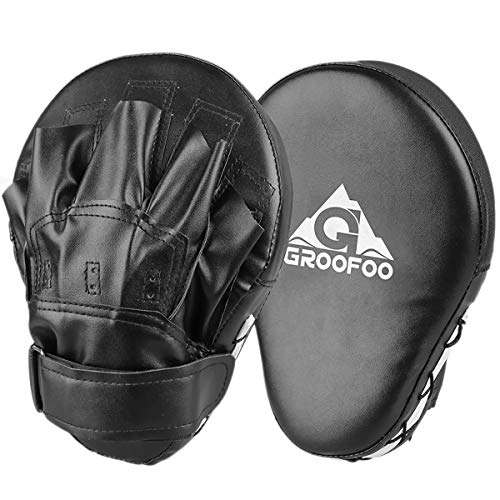 GROOFOO 1 Paio Colpitori Boxe Scudo Sciopero Pastiglie Pelle Focus Pads per l'addestramento di kickboxing Muay Thai Boxe MMA Taekwondo - Nero