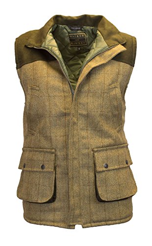 Walker & Hawkes – Gilet in tweed da caccia, giacca da uomo con toppe alle spalle Light Sage L