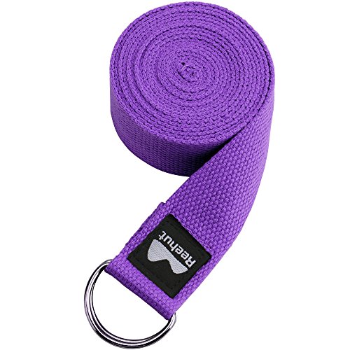 REEHUT Cinghia Yoga Strap Cintura Yoga Belt Regolabile in CotoneResistente con Fibbia a D per Stiramento Allenamento Flessibilità Fisioterapia Yoga Pilates Fitness - 180cm Viola