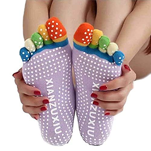 EQLEF Calze Yoga Bambina per Le Donne Antiscivolo Skid Pilates Yoga Socks Toe Grips Calze in Cotone 3 Paia(M)