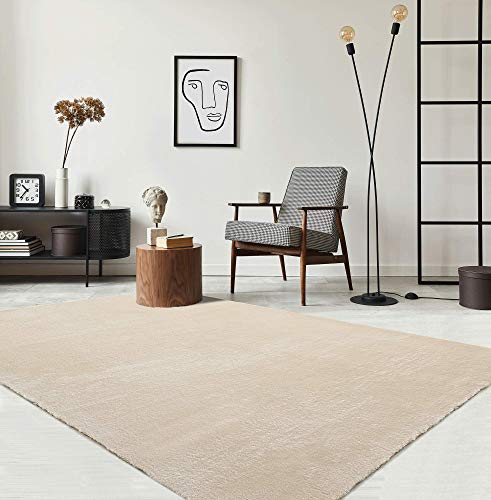 the carpet, Relax - Tappeto moderno a pelo corto, con fondo antiscivolo, lavabile fino a 30°, super morbido, effetto pelliccia, 160 x 230 cm, colore: beige