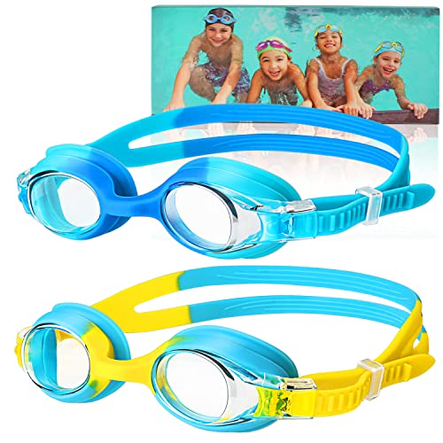 Occhialini da nuoto, (confezione da 2) Occhialini da nuoto per bambini con lenti antiappannamento e protezione UV, occhialini da nuoto in silicone morbido bambini di età compresa tra 3 e 16 anni