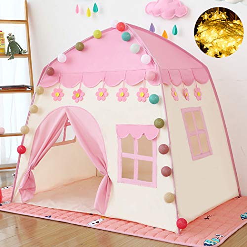 Tenda da gioco per bambini con luci a stella, per interni ed esterni, giocattolo per compleanno, regalo di Natale (rosa)