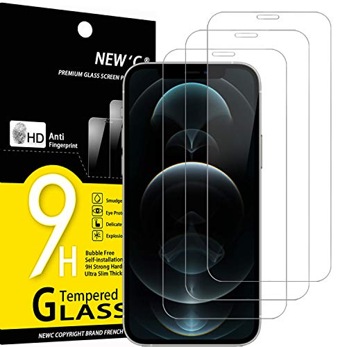 NEW'C 3 Pezzi, Vetro Temperato per iPhone 12 Pro Max (6,7 Pollici), Pellicola Prottetiva Anti Graffio, Anti-Impronte, Senza Bolle, Durezza 9H, 0,33mm Ultra Trasparente, Ultra Resistente