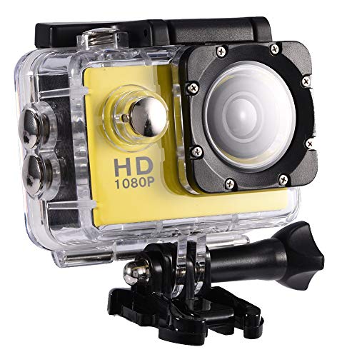 Tosuny Mini macchina fotografica sportiva DV, Macchina fotografica d'azione esterna impermeabile Videocamera HD 1080P, Schermo ad alta definizione da 2 pollici, Ideale per attività all'aperto(giallo)