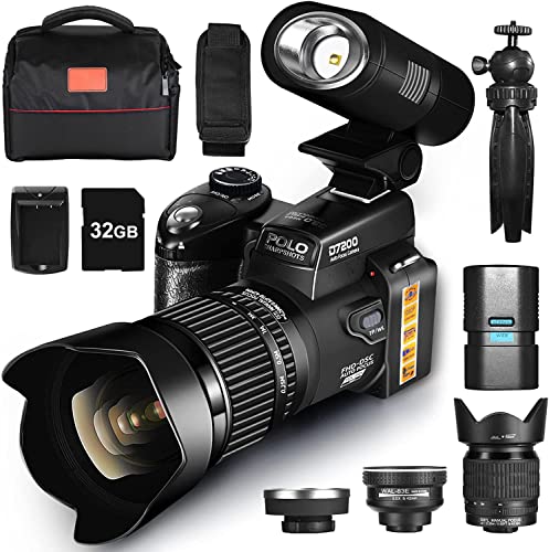 NBD Fotocamera reflex digitale 33MP, fotocamera con teleobiettivo 24X, obiettivo grandangolare 0,5X e luce LED, videocamera HD 1080P, la migliore fotocamera per principianti della fotografia