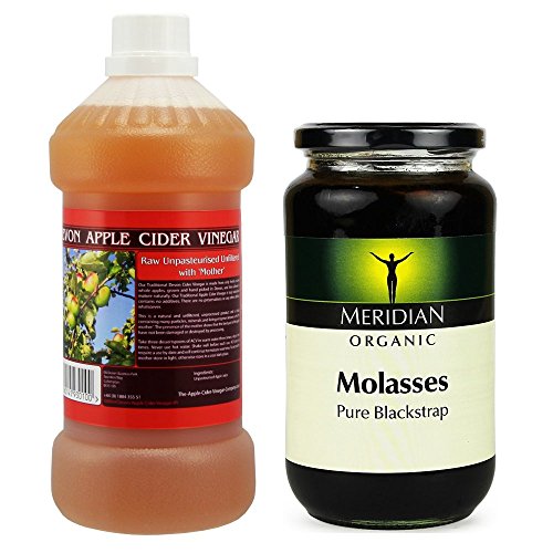 Aceto di sidro di mele con 'Madre' - 1000ml naturale e non filtrato - con 1 x melassa Blackstrap 600 grammi