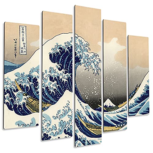 Giallobus - Quadro 5 pannelli Art Board - Hokusai - La grande onda di Kanagawa - Legno Mdf - 140x100