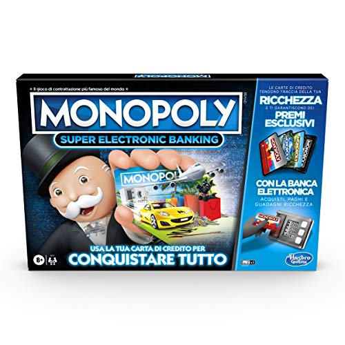Hasbro Monopoly Super Electronic Banking (gioco in scatola con lettore elettronico per carta di credito, versione in italiano)