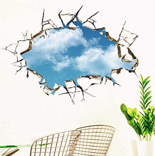 Attraverso la parete 3D Cielo blu Nuvole bianche Adesivi murali Paesaggi smontabili Adesivi murali Soffitto Nursery Cameretta Poster Carta da parati 50 * 70 cm