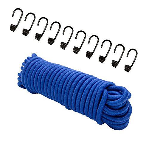 Corda espandibile, 8 mm, 20 m + 10 ganci a spirale in gomma, blu