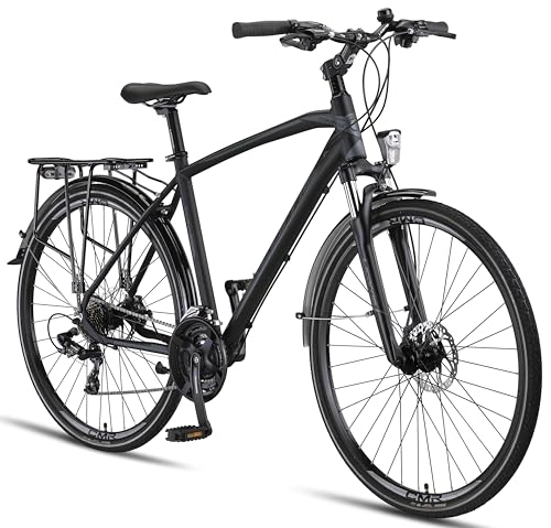 Licorne Bike Premium Touring Bike da trekking in alluminio da 28 pollici, per ragazzi, ragazze, donne e uomini, cambio a 21 marce, mountain bike, crossbike (uomo, nero)