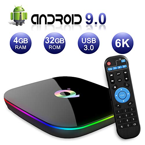 Android TV BOX，Q PLUS Android 9.0 TV BOX 4GB RAM/32GB ROM H6 Quad-Core Supporto 2.4Ghz WiFi 6K HDMI DLNA 3D Smart TV BOX