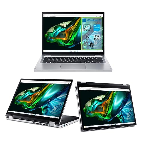 Acer Aspire 3 Spin 14 A3SP14-31PT-36HK PC Portatile, Notebook, Processore Intel Core i3-N305, RAM 8 GB DDR5, 512 GB SSD, Display 14' WUXGA IPS Touchscreen, Scheda Grafica Intel UHD, Windows 11 Home