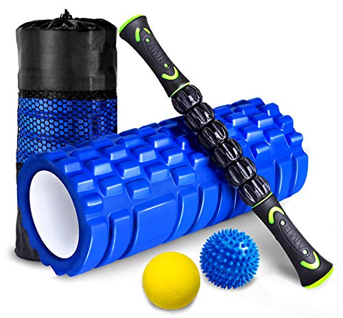 HBselect Rullo Massaggio Muscolare Set 4 Kit Fitness Foam Roller in Schiuma Spiky Ball Lacrosse Ball Bastone Massaggio Rilascio Miofasciale Allevia Affaticamento Massaggiatore Ortopedico Ergonomico