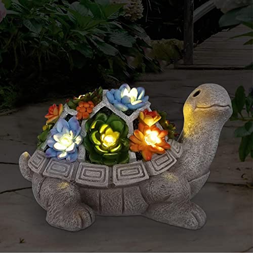 Yeomoo Figure solari da giardino a forma di tartaruga, decorazione da giardino, per esterni, con piante grasse e 7 luci a LED, decorazione per la casa, il balcone, la statuetta Kawaii, regalo per
