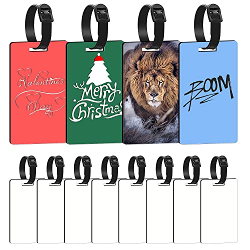 Mlurcu Etichette vuote a sublimazione per bagagli 12 pezzi bianco vuoto borsa da viaggio etichette per bagagli con cinghie MDF bifacciale identificativi personalizzati unici per valigie regali fai da
