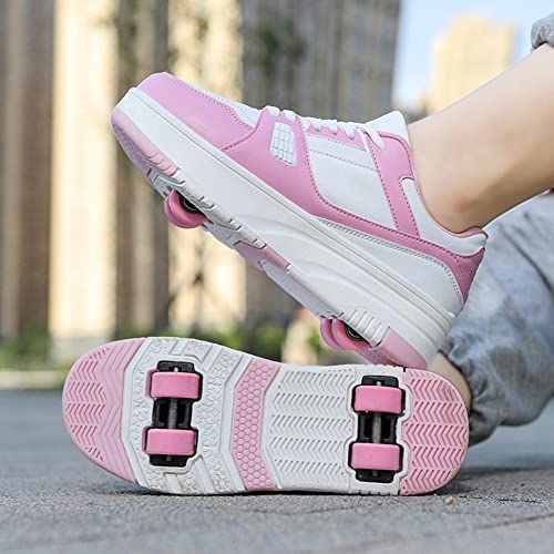 XRDSHY Scarpe con ruote per ragazzi e ragazze, scarpe da skateboard, scarpe da ginnastica per bambini adulti, 2 in 1, multifunzione, 4 ruote, colore rosa B-34 EU