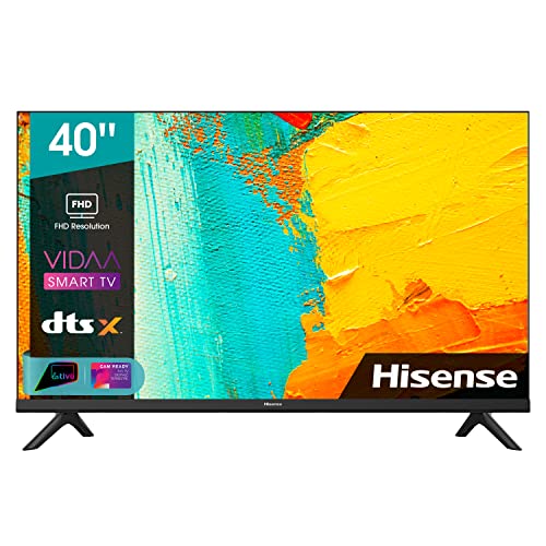 Hisense 40' LED Full HD 40A4FG, Smart TV VIDAA 4.2, Audio 2.0 14W, Controlli vocali Alexa, Tuner DVB-T2/S2 HEVC 10, lativù, Telecomando RaiPlay, Nero
