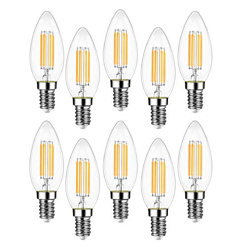EXTRASTAR Filamento LED E14, 4W Equivalenti a 40W, 400Lm, 3000K Luce Calda,C35 Stile Vintage, Non Dimmerabile, Confezione da 10 Pezzi