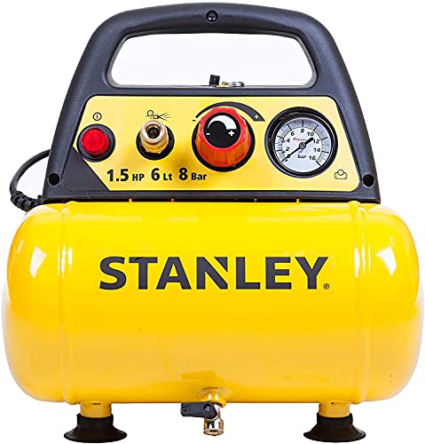 Stanley D 200 Compressore 6 Lt 1,5Hp, Pressione Max 8 Bar/116 Ps, Rumorosità 97 Db, ‎38 x 38 x 35 cm, 9 Kg