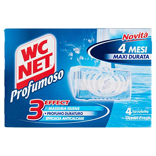 Wc Net - Tavoletta Profumoso 3 Effect, Detergente Igienizzante Solido per WC, Fragranza Ocean Fresh, 4 Pezzi x 1 Confezione