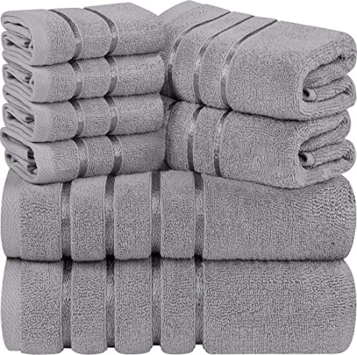 Utopia Towels - Set di Asciugamani Grigi Freddi 8 - Pezzo, Asciugamani a Strisce di Viscosa - 600 gsm Ring Spun Cotton - Asciugamani Altamente assorbenti (Confezione da 8)