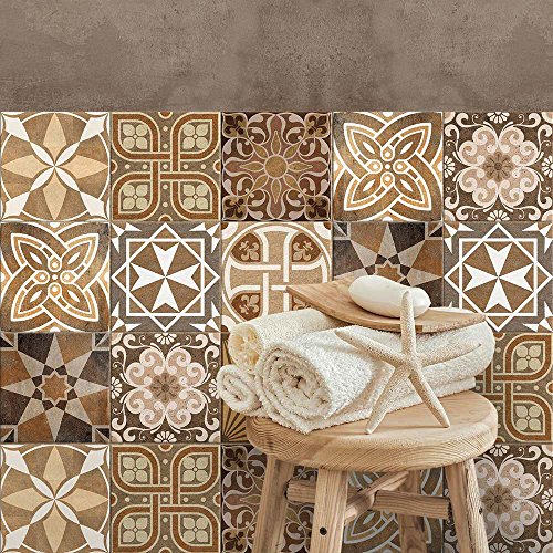 RE-COVERTILES - Adesivi per Piastrelle Bagno e Cucina 10 Pz 20x20 cm - PS00146 Decorazione murale in PVC impermeabile mattonelle mosaico stile cementine Azulejos