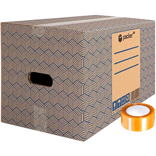 packer PRO Confezione da 20 scatole di cartone per trasloco e conservazione ultra resistenti con manici e nastro adesivo 430 x 300 x 250 mm