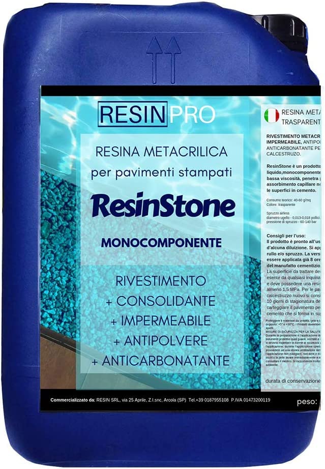 Resin Pro - Resina Metacrilica Monocomponente ResinStone - Rivestimento per Pavimenti Stampati in Calcestruzzo, Consolidante, Impermeabile, Antipolvere, Carrabile - 2 KG: 40m2