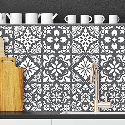 Walplus - Piastrelle per mosaico in vinile autoadesive per bagno, cucina, 15 cm, colore: Grigio scuro