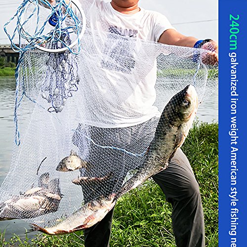 Rete da pesca a getto di mano, Acogedor monofilamento di nylon americano a forma di getto di lanci a mano in stile americano, rete da pesca per pesci da esca, maglia a 0,5 dita piccola, 2,4 m / 7,8 pi