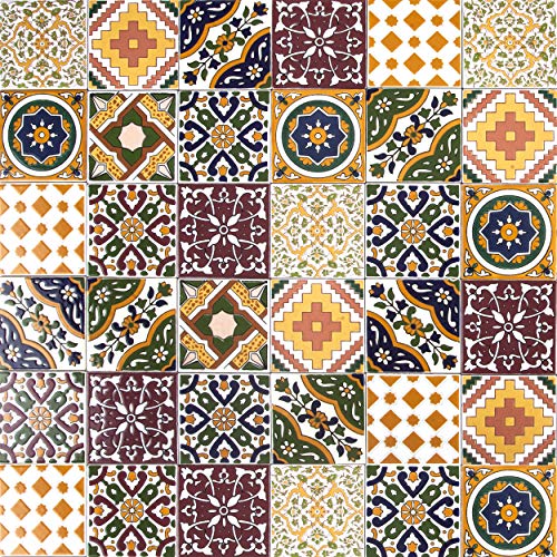Cerames, piastrelle ceramiche marocchine Maraj - 50 piastrelle decorative tunisine orientali 10 x 10 cm per il bagno, la cucina, sotto le scale. Piastrelle decorative colorate.